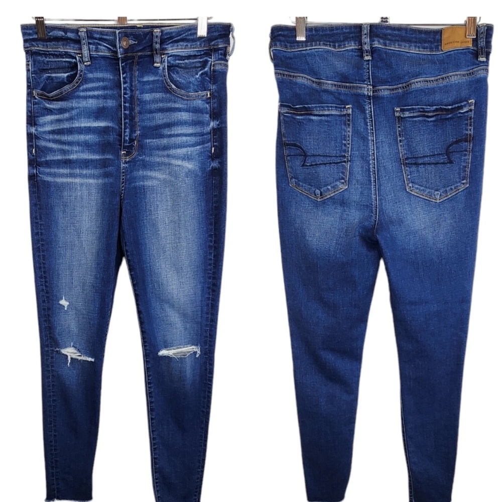 American Eagle Highest Rise Jegging Distressed Frayed Hem Super Stretch - 10R - Picture 2 of 9